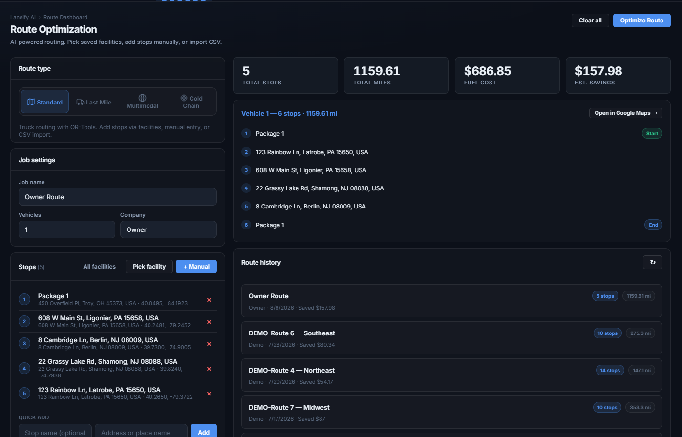Laneify — route optimization